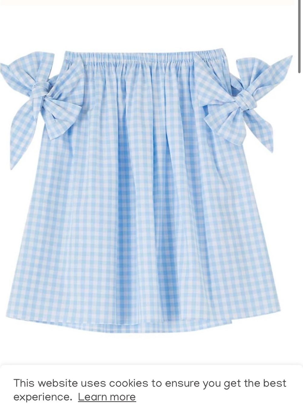 Off-Shoulder Blue Gingham Skirt Dress with Tie Sleeves